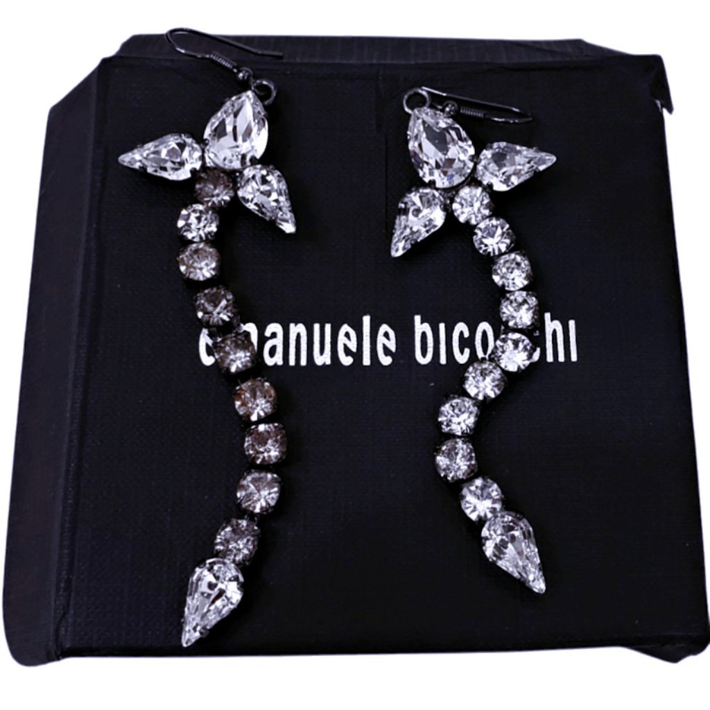 Emanuele Bicocchi Italy Sterling Silver & Rhinestone Dangle Earrings
